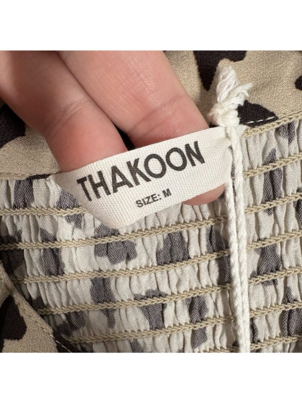 Thakoon Women M AL Beige Combo Long Sleeve Animal Printed Smocked Top NWT - Picture 10 of 15